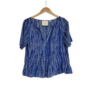 Anthropologie Maeve Orchard Island Blue & White Peplum Hem V-Neck Blouse Size 12